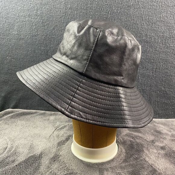 Anthropologie Black Vegan Leather Bucket Hat Faux Leather Wide Brim One Size ALL ANTHROPOLOGIE | Black Faux Leather Bucket Hat NWT main image 2